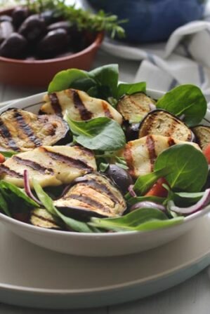 Halloumi et aubergine grillées