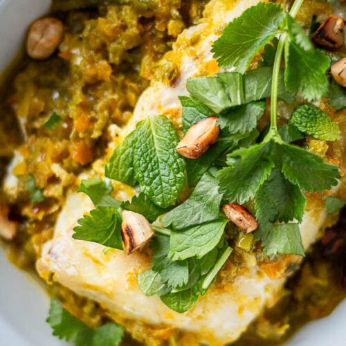 curry vert de cabillaud aux cacahuètes