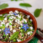 salade boulgour, lentilles vertes, petits pois, menthe et féta