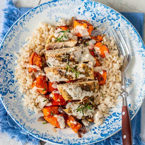 poulet au zaatar, potimarron rôti