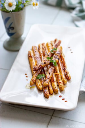 asperges caramélisées, orange et gingembre