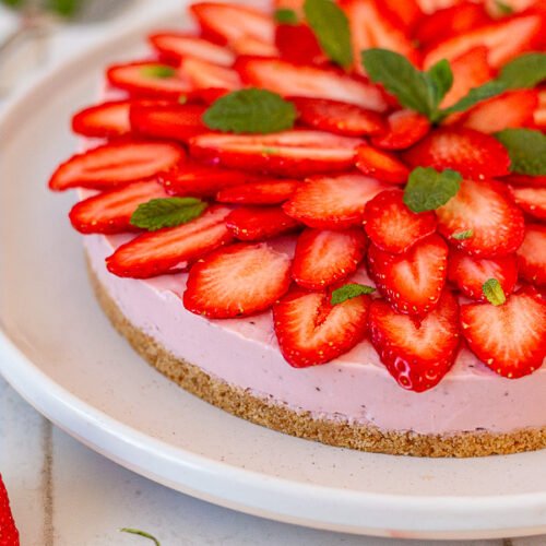 cheesecake aux fraises et menthe