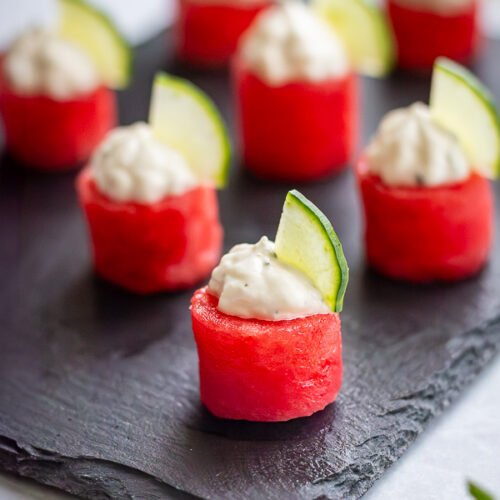 Bouchées de pastèque à la crème menthe féta