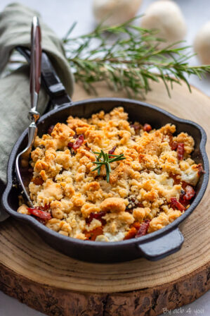 crumble de potimarron, champignons au chèvre
